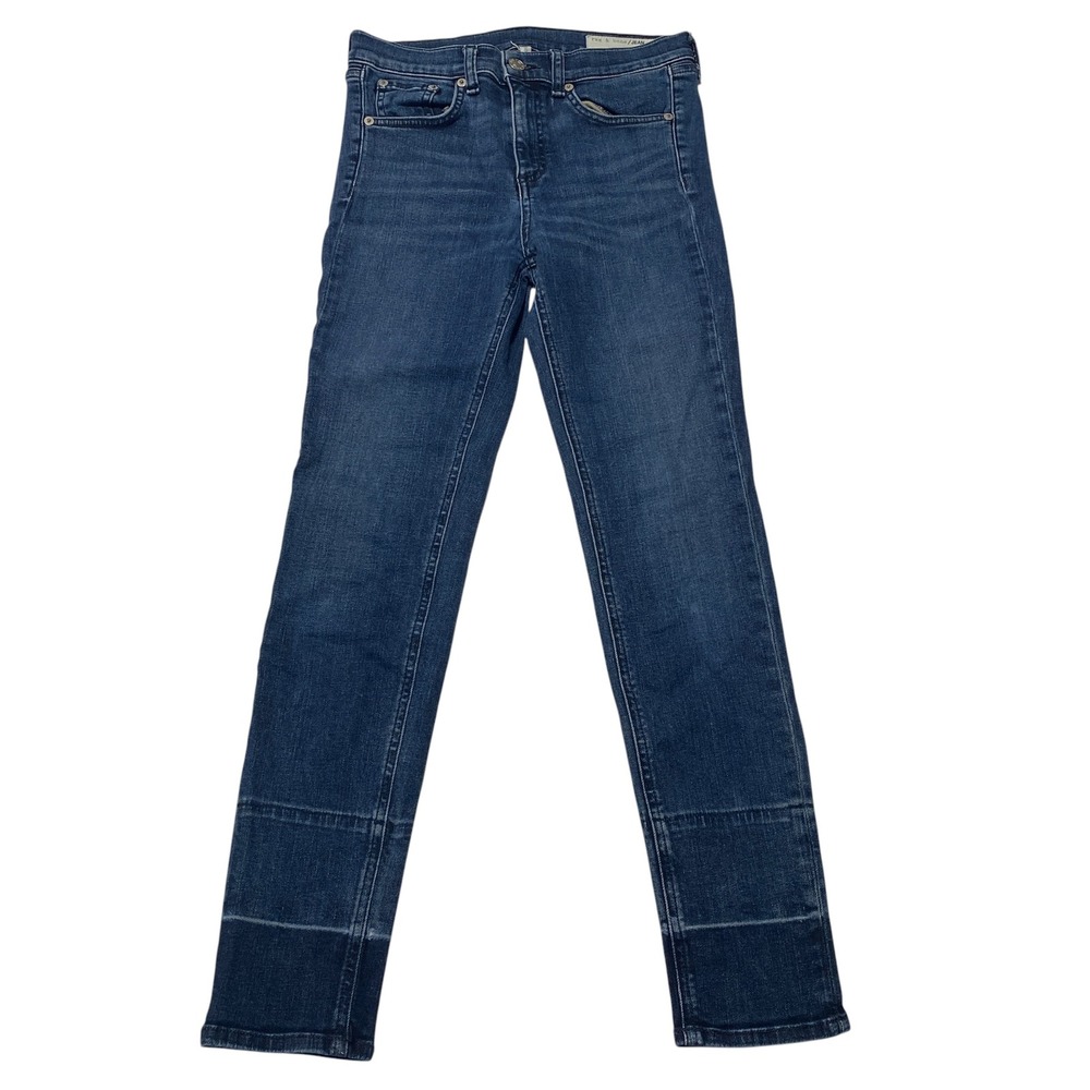 Rag & Bone High Rise Ankle Skinny Jeans VEE Shadow Hem Dark Wash Size 25